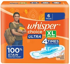 Whisper Choice Ultra Sanitary Napkin with wings XL (6 Pads)